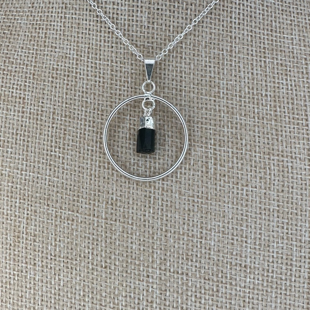 Silver and Tourmaline Hoop Pendant on Silver Plated Box Chain - Picture 1 of 10